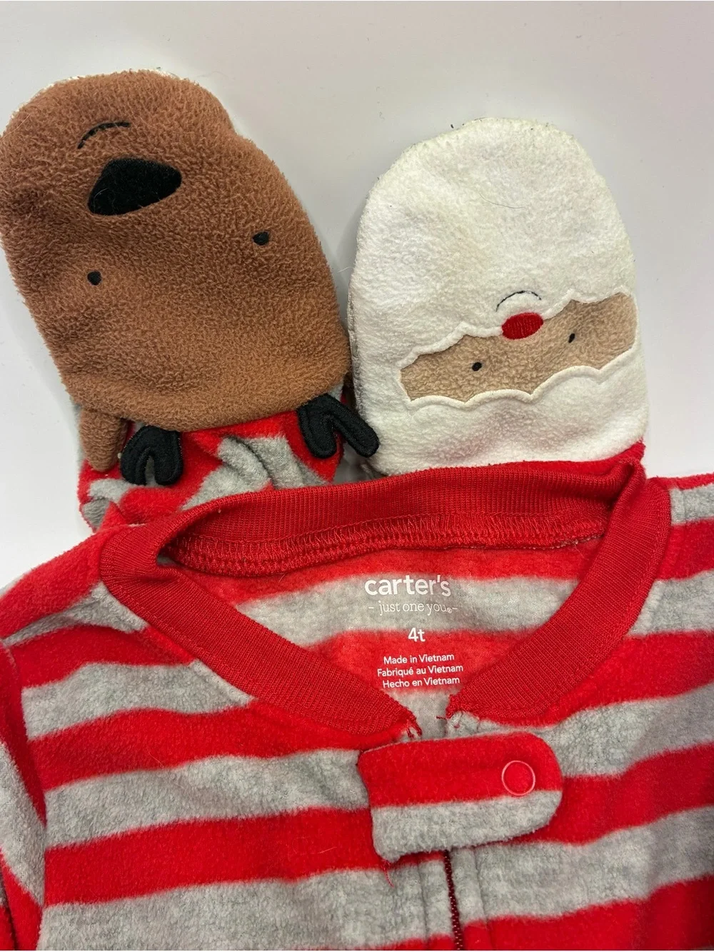 Carter's Red and Gray Striped Hooded Zip Pajama Top with Character Ears